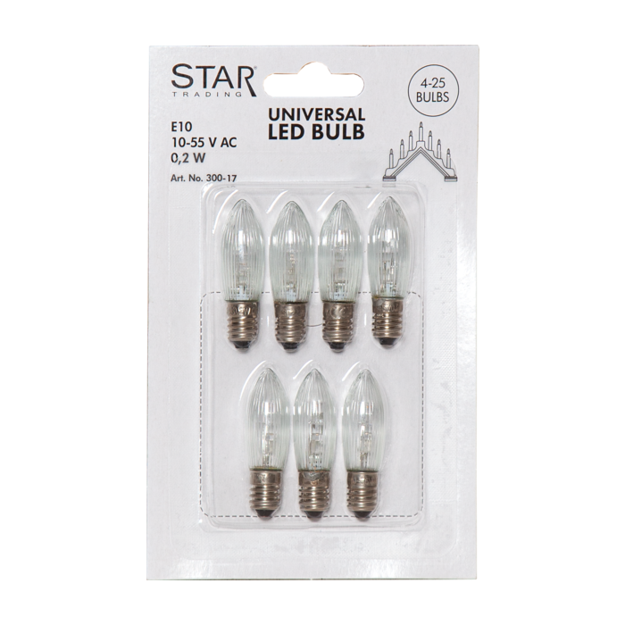 Reservepære E10 10-55V LED, pakke med 7 stk