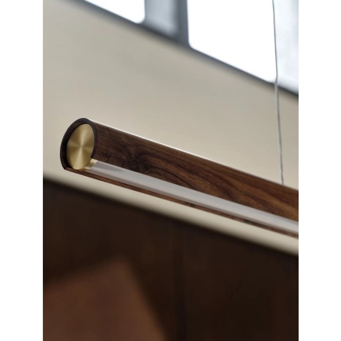 Akeno pendelskinne, 115 cm, mørkt tre / messing, Dimbar LED
