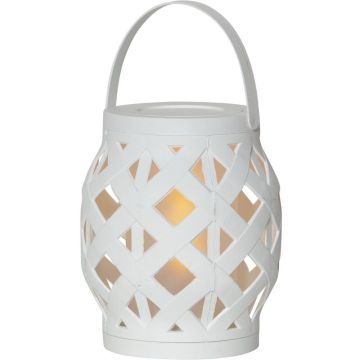 Flame Lanterne, høyde 16 cm, bevegelig flamme, for batteri, med timer, Hvit