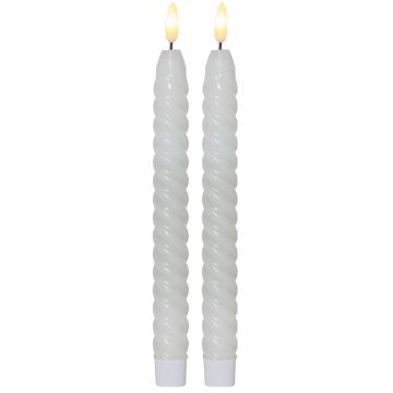 Flamme Swirl antikklys, høyde 25 cm, for batteri, med timer, pakke med 2, Hvit