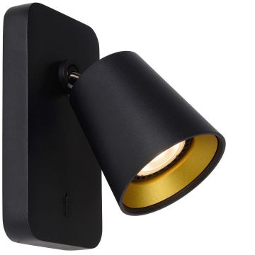 Turnon vegglampe, inklusive Dim-to-warm LED-pære, (fast montering) Sort/Gull