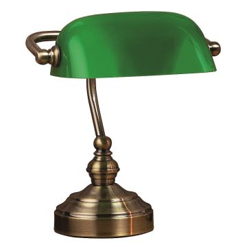 Bankers bordlampe, høyde 25 cm, Oksidert messing / Grønn skjerm