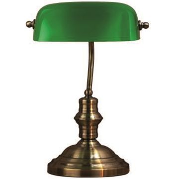 Bankers bordlampe, høyde 42 cm, Oksidert messing / Grønn skjerm