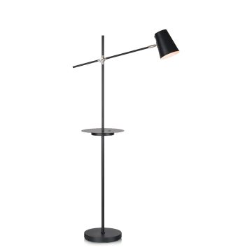 Linear gulvlampe, høyde 144 cm, med hylle og USB