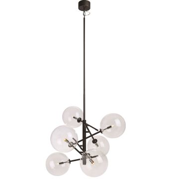 Andrew 6 takpendel, diameter 75 cm, Sort / Klart glass