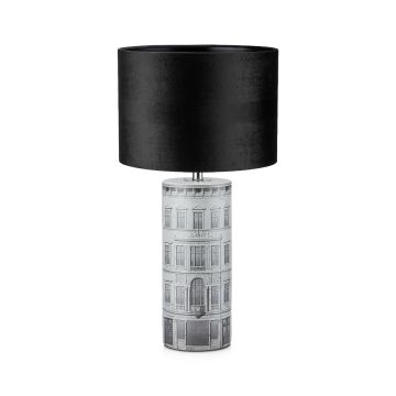 Ichi bordlampe med sort fløyselsskjerm, høyde 64 cm, Grå