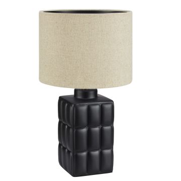 Cuscini bordlampe med tekstilskjerm, høyde 42 cm, Sort / Beige skjerm