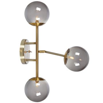 Trinity 3 vegglampe, høyde 60 cm, Messing/Røykfarget