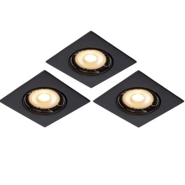 Focus firkantet downlight med tilt, inkl dimbare GU10 5W LED, Pakke med 3