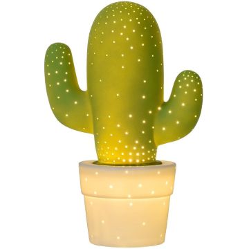 Cactus bordlampe i keramikk, høyde 30 cm, Grønn