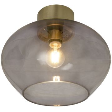 Bell taklampe, diameter 35 cm, Matt messing / Sotet glass