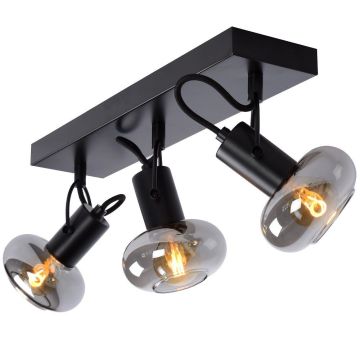 Madee 3 taklampe, Sort/Røykfarget glass
