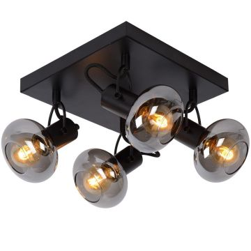 Madee 4 taklampe, Sort/Røykfarget glass
