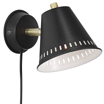Pine vegglampe, diameter 13,5 cm, med ledning og stikk, Sort (begrenset antall)