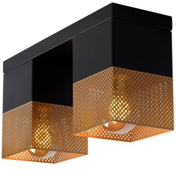 Renate 2 taklampe, lengde 32 cm, Sort/Gull