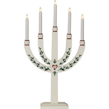 Elias Tradition lysestake med 5 lys m/dekor, høyde 61 cm, Hvit