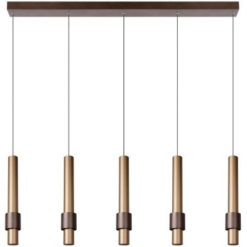Margary 5 pendelskinne, lengde 101 cm, 5x5W LED 2700K 500lm, Antikk gull/Kaffebrun