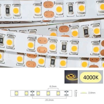LED Strip 12V IP20 4000K 9,6W/m, CRI>80, 5 meter pakke