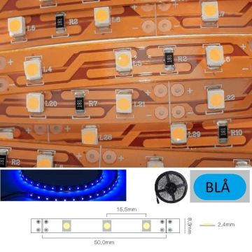 LED Strip 12V IP20 Blå 4,8W/m, CRI>80, 5 meter pakke