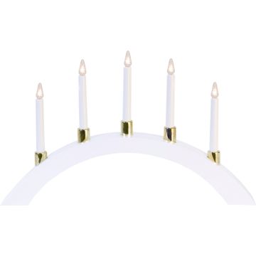 Halla bue lysestake med 5 lys med messingfargede detaljer, bredde 55 cm, Hvit