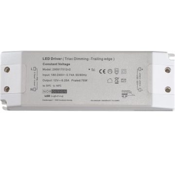 LED transformator 12V DC 75W NorDesign, dimbar med faseavsnitt, 10-100% belastning