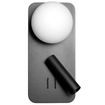 Mooni vegglampe med leselys og USB, Sort