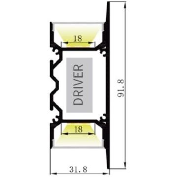 Aluminiumsprofil Lumistar 3292, 2 meter, Aluminium / Frostet avdekning