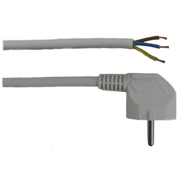 Kabel 3x0,75mm (200cm) m/jordet støpsel, hvit