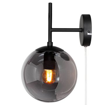 Boyle vegglampe, diameter 18 cm, med 200 cm ledning, Røykfarget glass