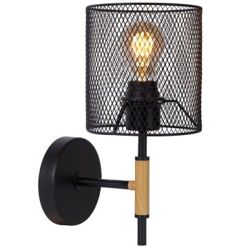 Baskett vegglampe, høyde 31 cm, Sort/Trefarget - LAGERSALG