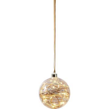 Glow glasskule, diameter 15 cm med kvist, Klar, Varmhvitt lys