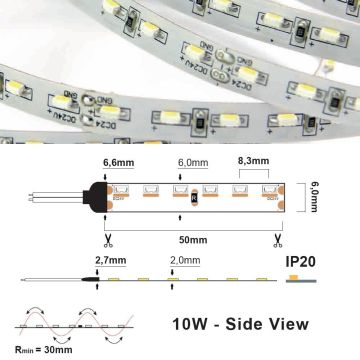 LED Strip 24V IP20 2700K 10W/m SIDE VIEW, 5 meter pakke