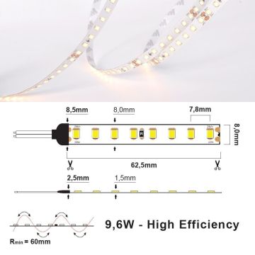 LED Strip 24V IP20 3000K 9,6W/m, 5 meter pakke
