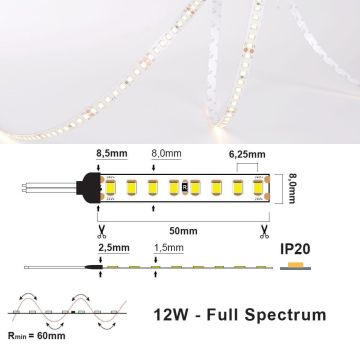 LED Strip 24V IP20 3000K 12W/m, Full spectrum, 5 meter pakke