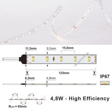 LED Strip 24V IP67 3000K 4,8W/m, 5 meter pakke