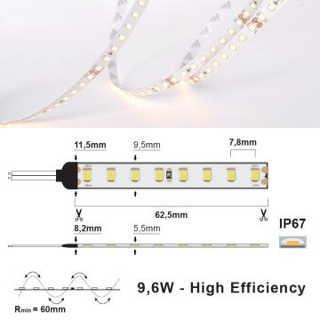 LED Strip 24V IP67 3000K 9,6W/m, 5 meter pakke