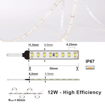 LED Strip 24V IP67 3000K 12W/m, 5 meter pakke