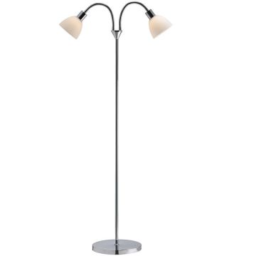 Ray duo gulvlampe, høyde 159 cm, Krom / Opalhvitt glass