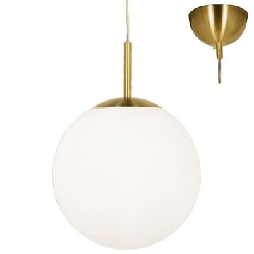 Opalhvit taklampe, diameter 30 cm, Matt messing