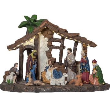 Nativity krybbe, bredde 37 cm, for både batteri og strøm, timer