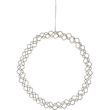 Hoop krans, diameter 30 cm, LED (x30) for batteri, med timer, Krom (begrenset antall)