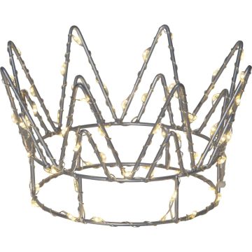Crown borddeorasjon, diameter 17 cm, LED (x70) for batteri, med timer, sølvfarget