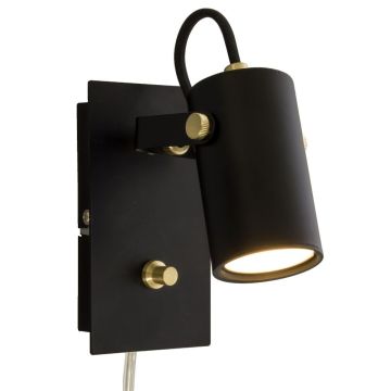 Cilindro vegglampe med dimmer, 6W LED, Sort / Matt messing