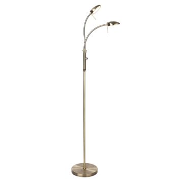Vegas Duo gulvlampe 2x7W LED 3000K 560lm, dimbar, høyde 140 cm, Antikk messing