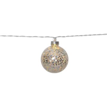 Glitter slynge 130 cm LED (x10) for batteri, med timer, Sølv (begrenset antall)