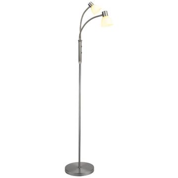 Hudson Duo gulvlampe, høyde 120 cm, Opal glas / Børstet stål