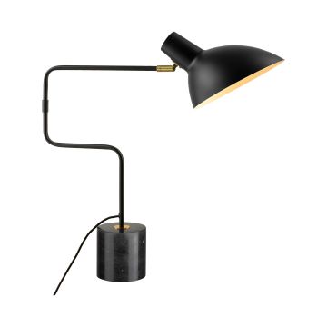 Metropole Deluxe bordlampe med svingarm, lampefot i marmor, høyde 58 cm, Sort