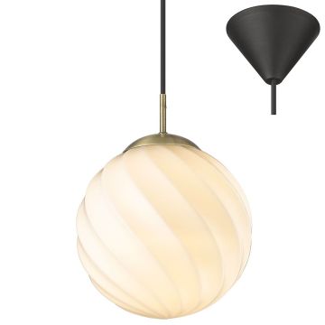 Twist Ball takpendel, diameter 25 cm, Opalhvit / Antikk messingfarge