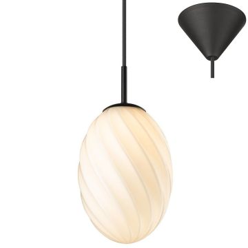 Twist Egg takpendel, diameter 15 cm, Opalhvit / Sort