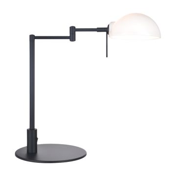 Kjøbenhavn bordlampe, høyde 43 cm, Lesearm 27-38 cm, Opalt glass, Sort